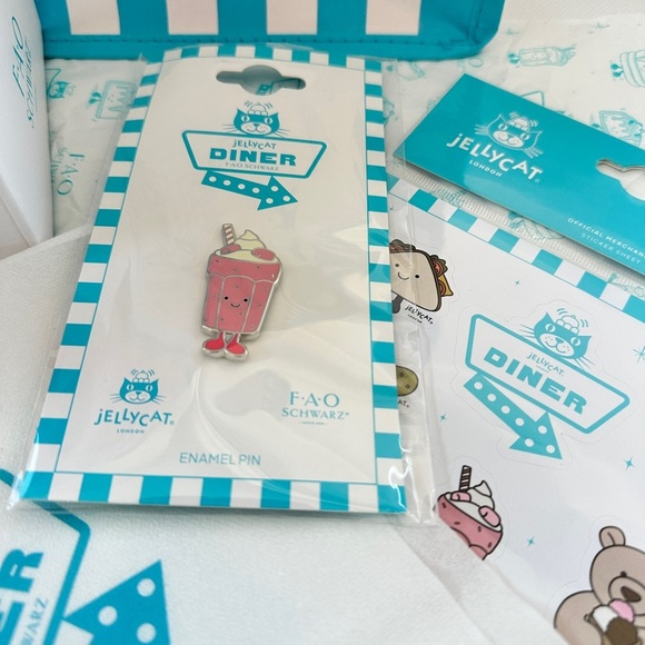 NWT Jellycat diner FAO Schwarz exclusive Pink Bubbeca milkshake w/tote, stickers - Picture 4 of 4